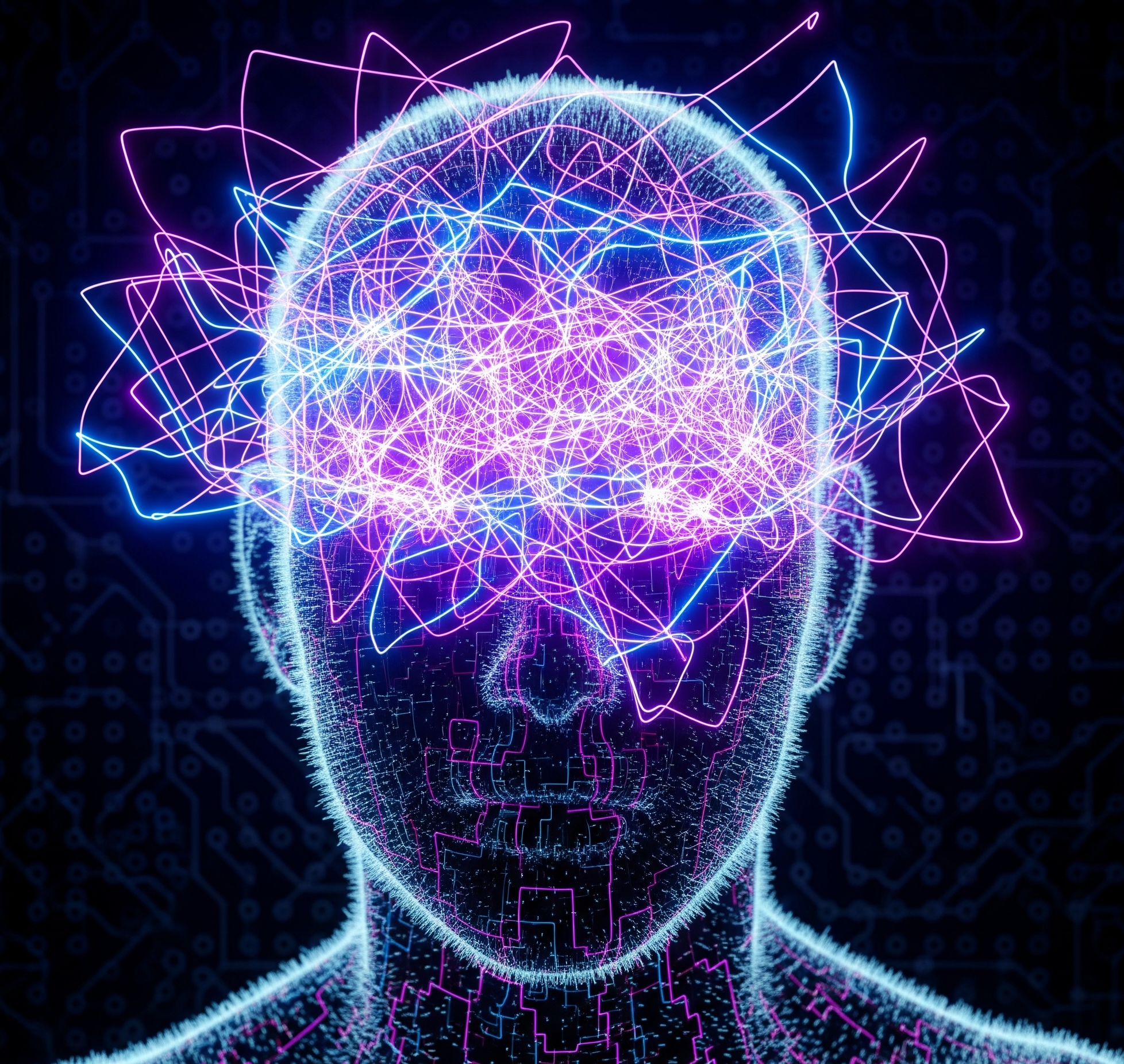 Abstract visualization of a mind with glowing neural pathways